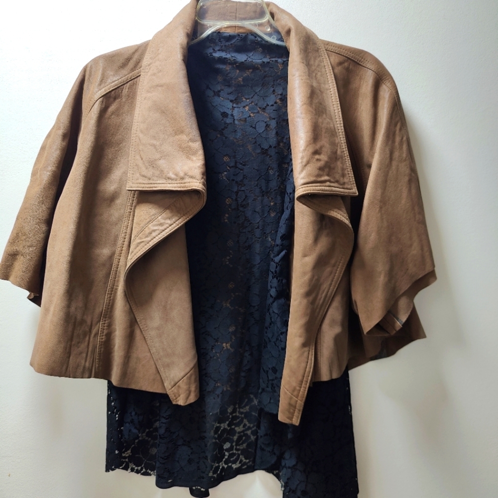 Leather lace  poncho jacket coat size medium